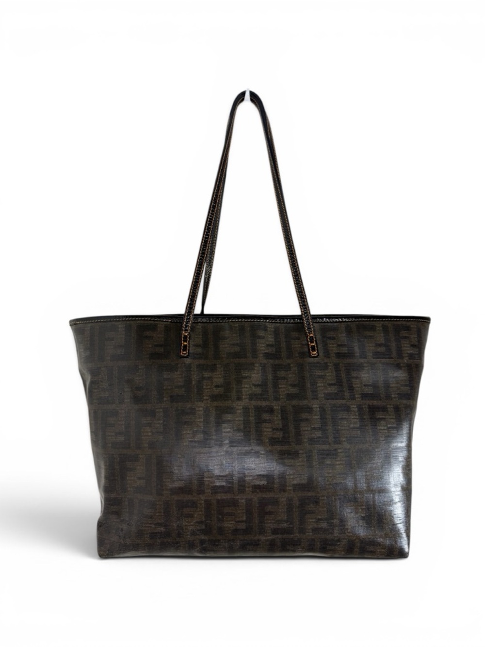 FENDI FF Brown Zucca Pattern Shoulder Tote - Picture 8 of 12